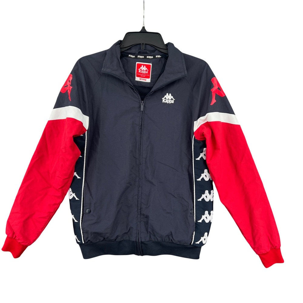Kappa Men Full Zip Track Jacket Navy Red Logo Tape Athletic Windbreaker Size M